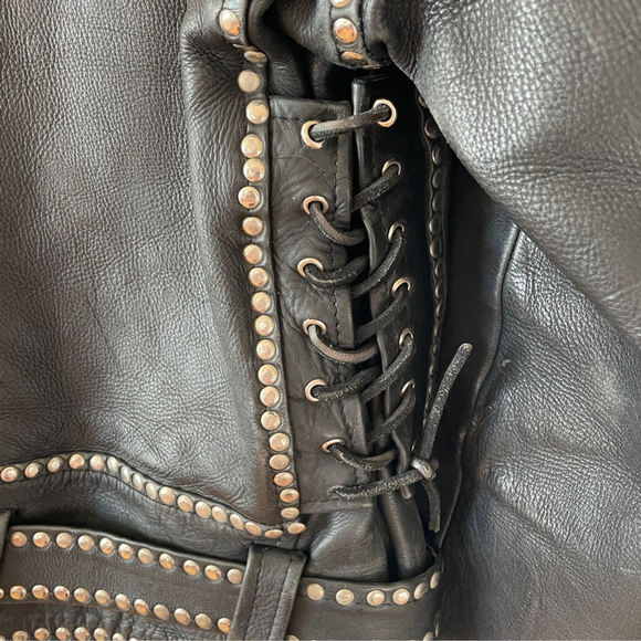 Vintage Nice London Studded black leather motorcycle jacket moto coat M - Picture 12 of 15